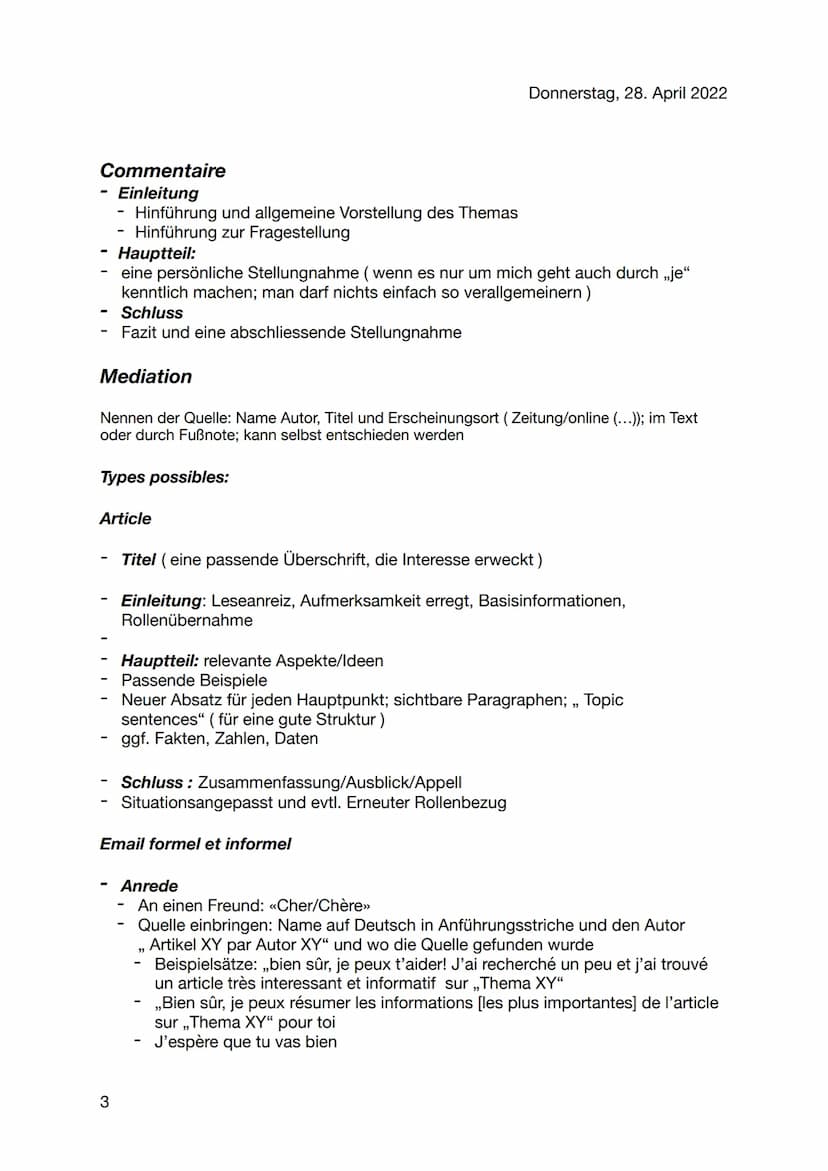 Französisch Abi Methodik
Types de textes possibles pour la troisième exercice
Un article
Titel (eine passende Überschrift, die Interesse erw