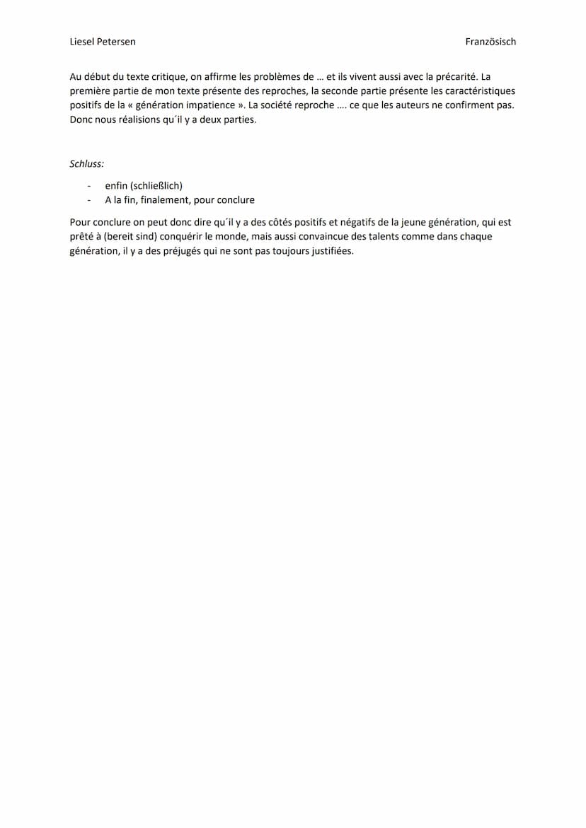 Liesel Petersen
Resumé Aufbau
→ kurze & sachliche Form, wichtigsten Informationen des Ausgangstextes
deutlich kürzer als der Ausgangstext (c