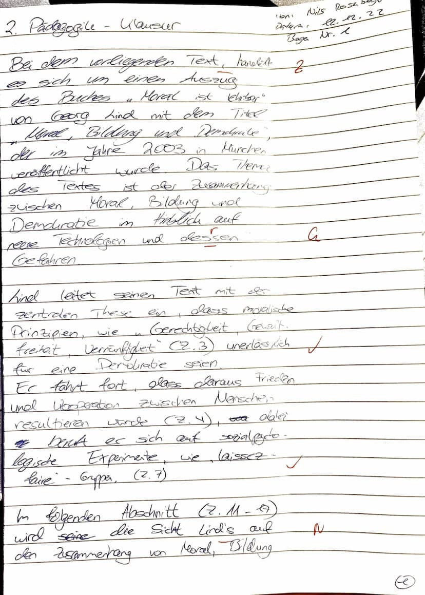 Klausur Nr. 2
12.12.2022
Pädagogik GK 12.1
(Schäfer)
Name: Nils Rosenberger
Thema:
Kohlbergs Theorie der Moralentwicklung
Textgrundlage:
Geo