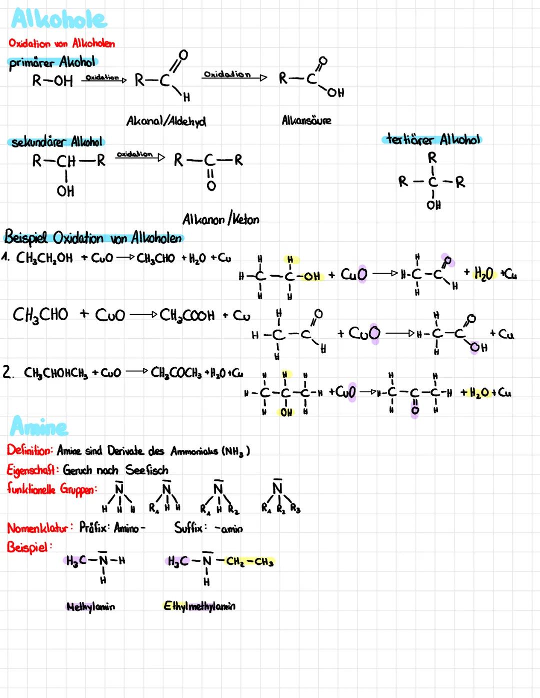 Alkohole
Oxidation von Alkoholen
primärer Akohol
R-OH Oxidation R-C₂
sekundärer Alkohol
R-CH-R
OH
2-2²²
H
Akanal/Aldehyd
Oxidation R-C-R
11

