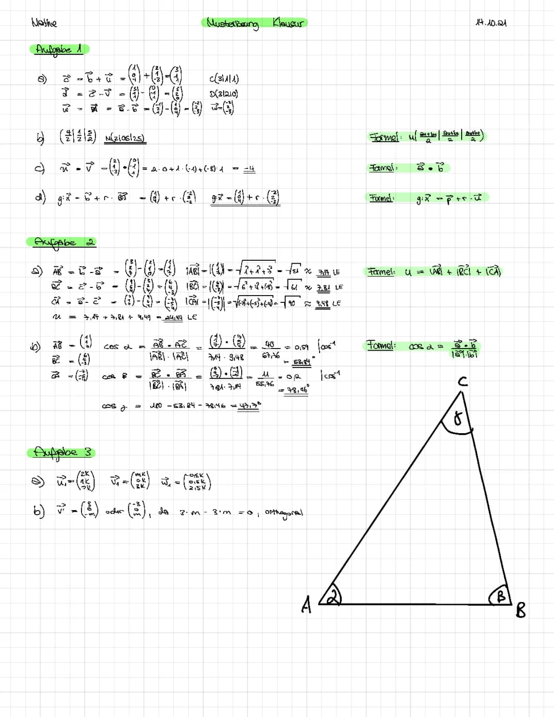 Klausur + Lösung + Formelsammlung: Analytische Geometrie 