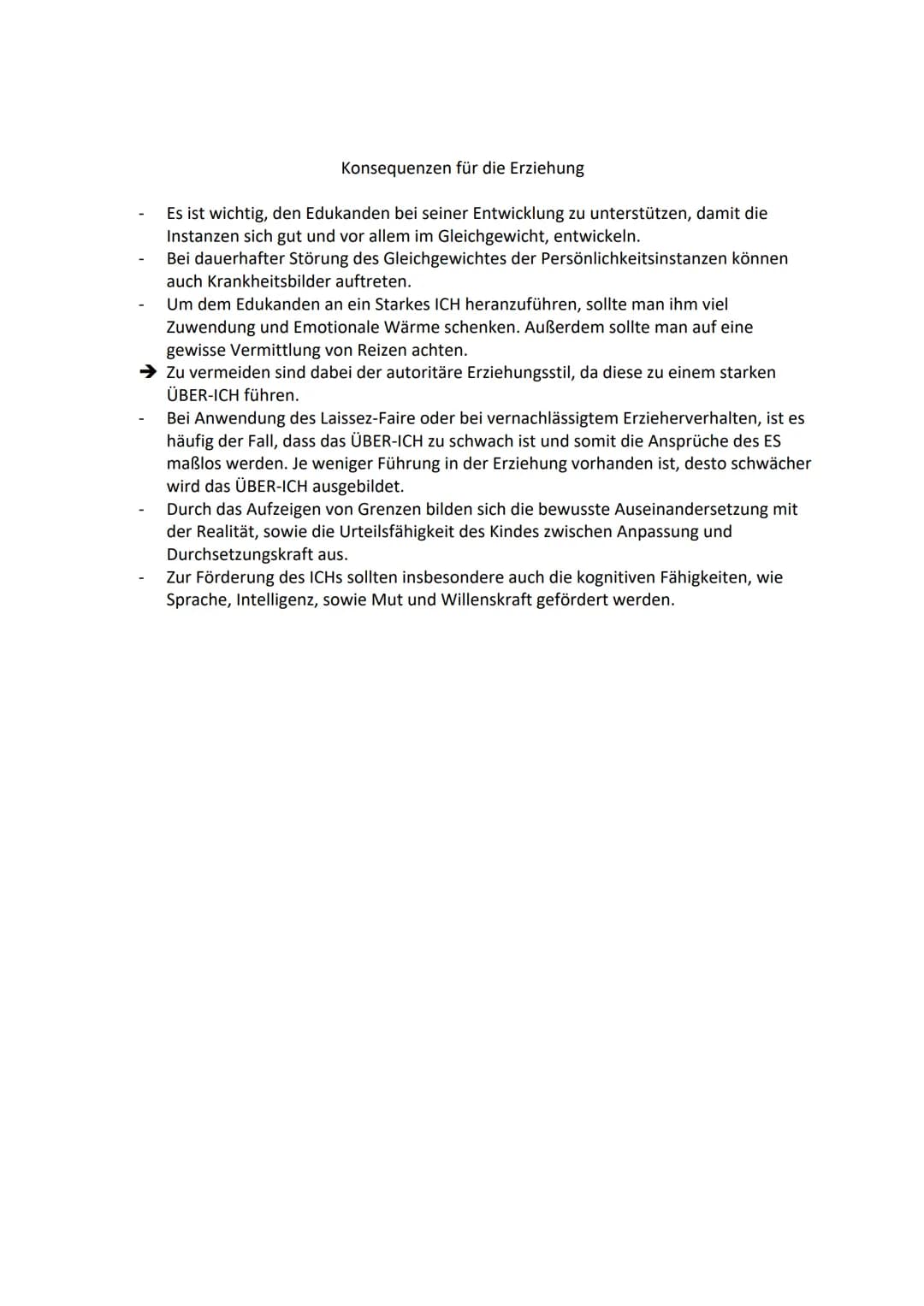 Konsequenzen für die Erziehung
Es ist wichtig, den Edukanden bei seiner Entwicklung zu unterstützen, damit die
Instanzen sich gut und vor al