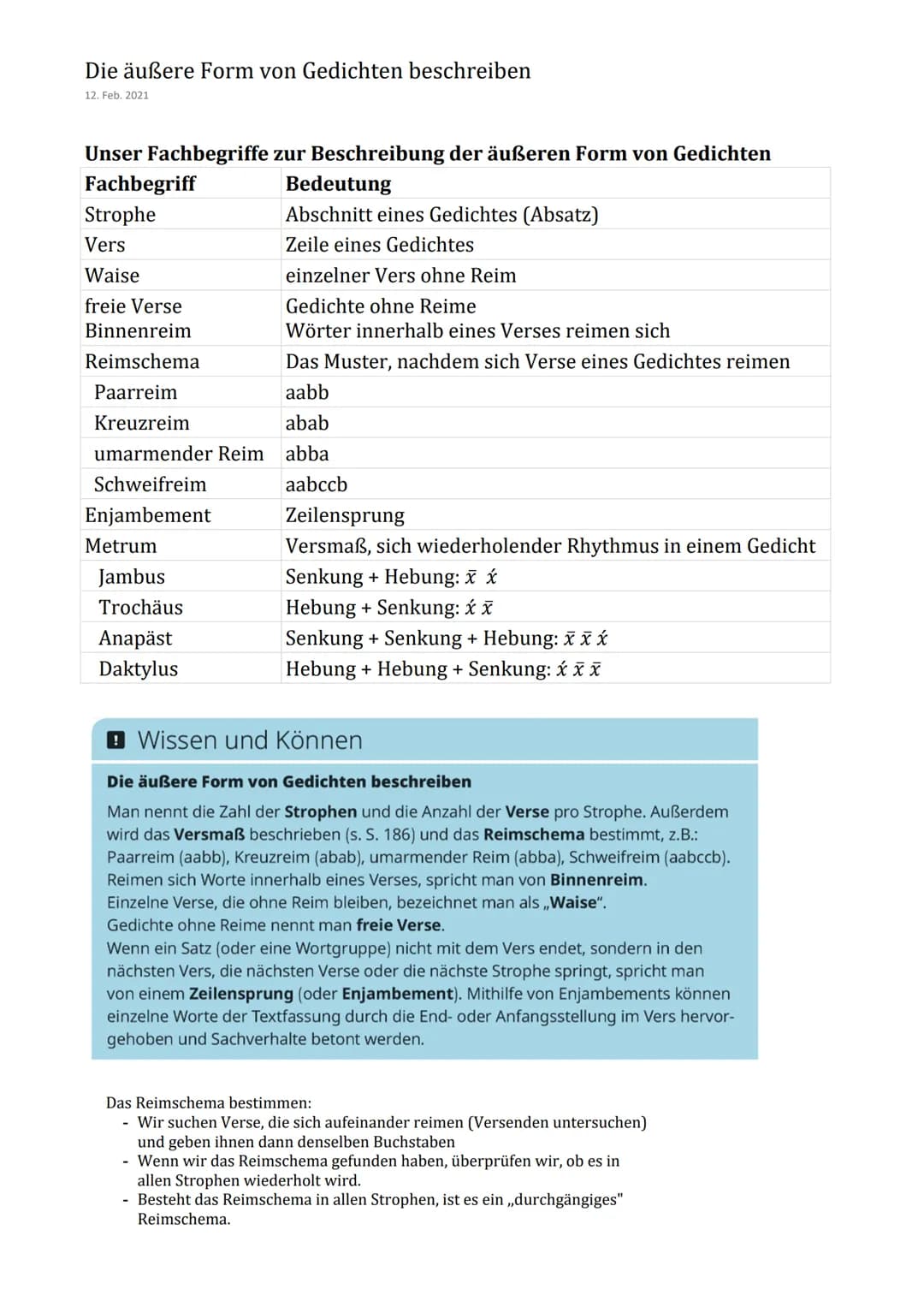 Die äußere Form von Gedichten beschreiben
12. Feb. 2021
Unser Fachbegriffe zur Beschreibung der äußeren Form von Gedichten
Fachbegriff
Bedeu