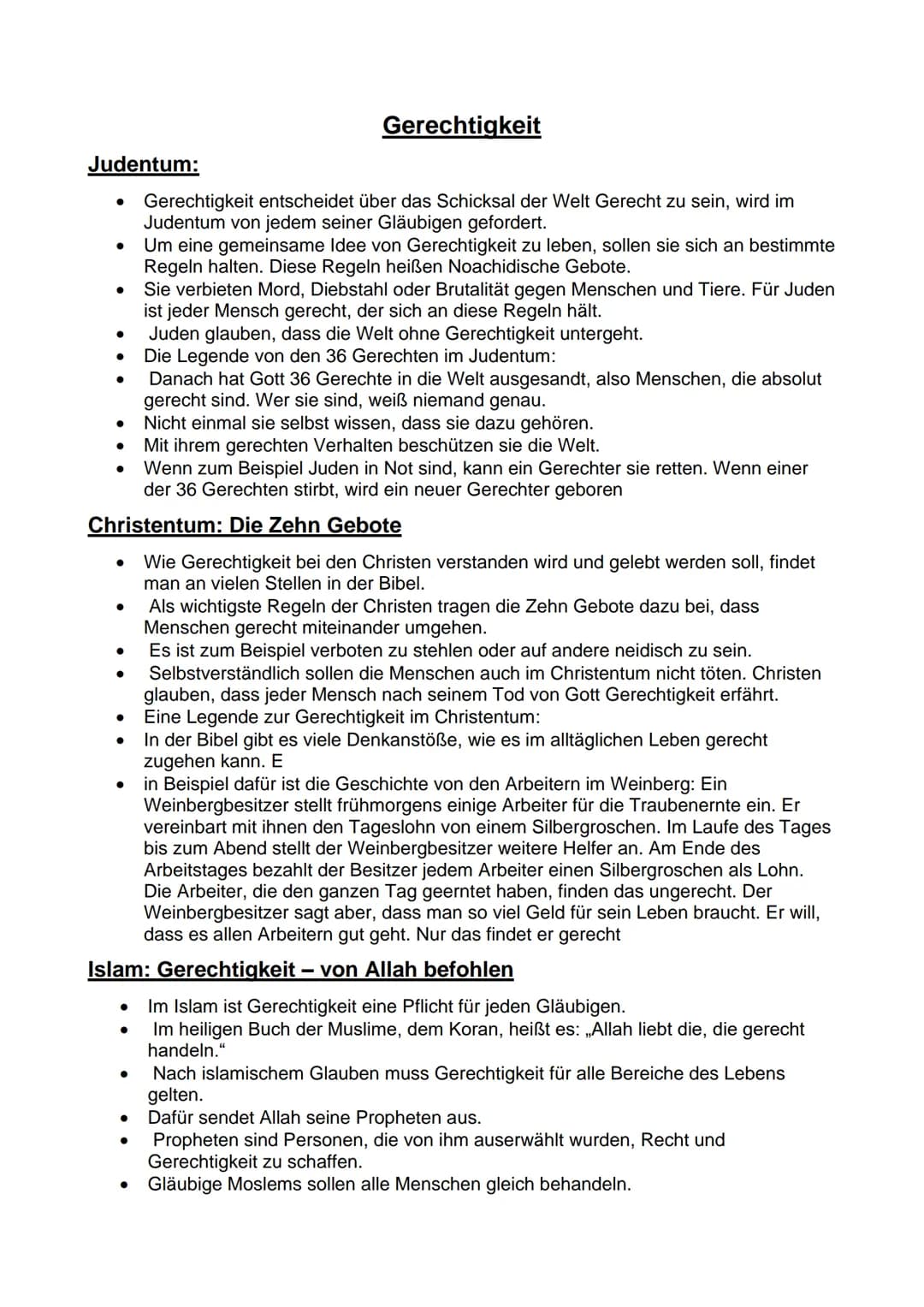 Judentum:
●
●
●
●
●
●
●
●
Gerechtigkeit
Gerechtigkeit entscheidet über das Schicksal der Welt Gerecht zu sein, wird im
Judentum von jedem se