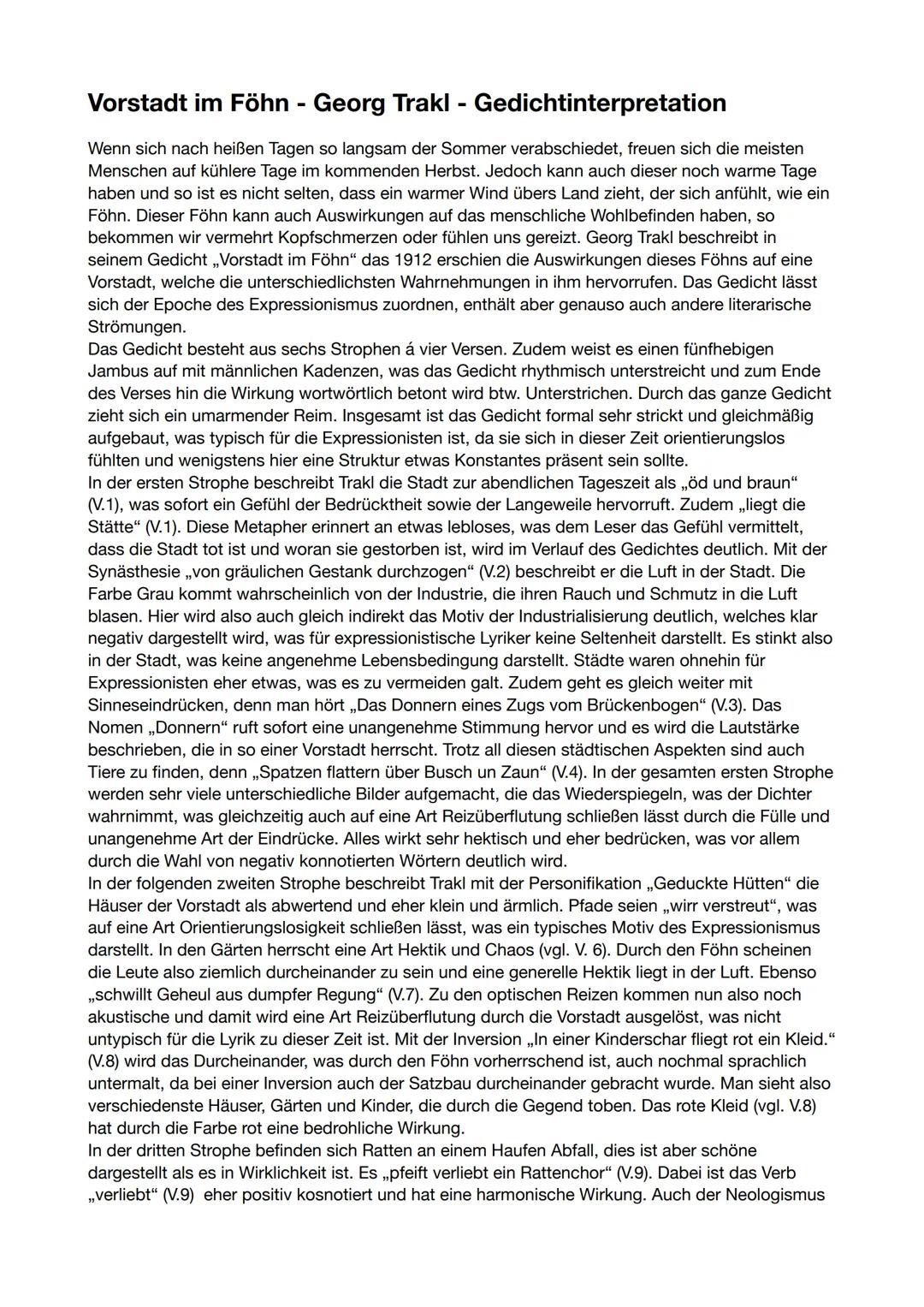Vorstadt im Föhn - Georg Trakl - Gedichtinterpretation
Wenn sich nach heißen Tagen so langsam der Sommer verabschiedet, freuen sich die meis