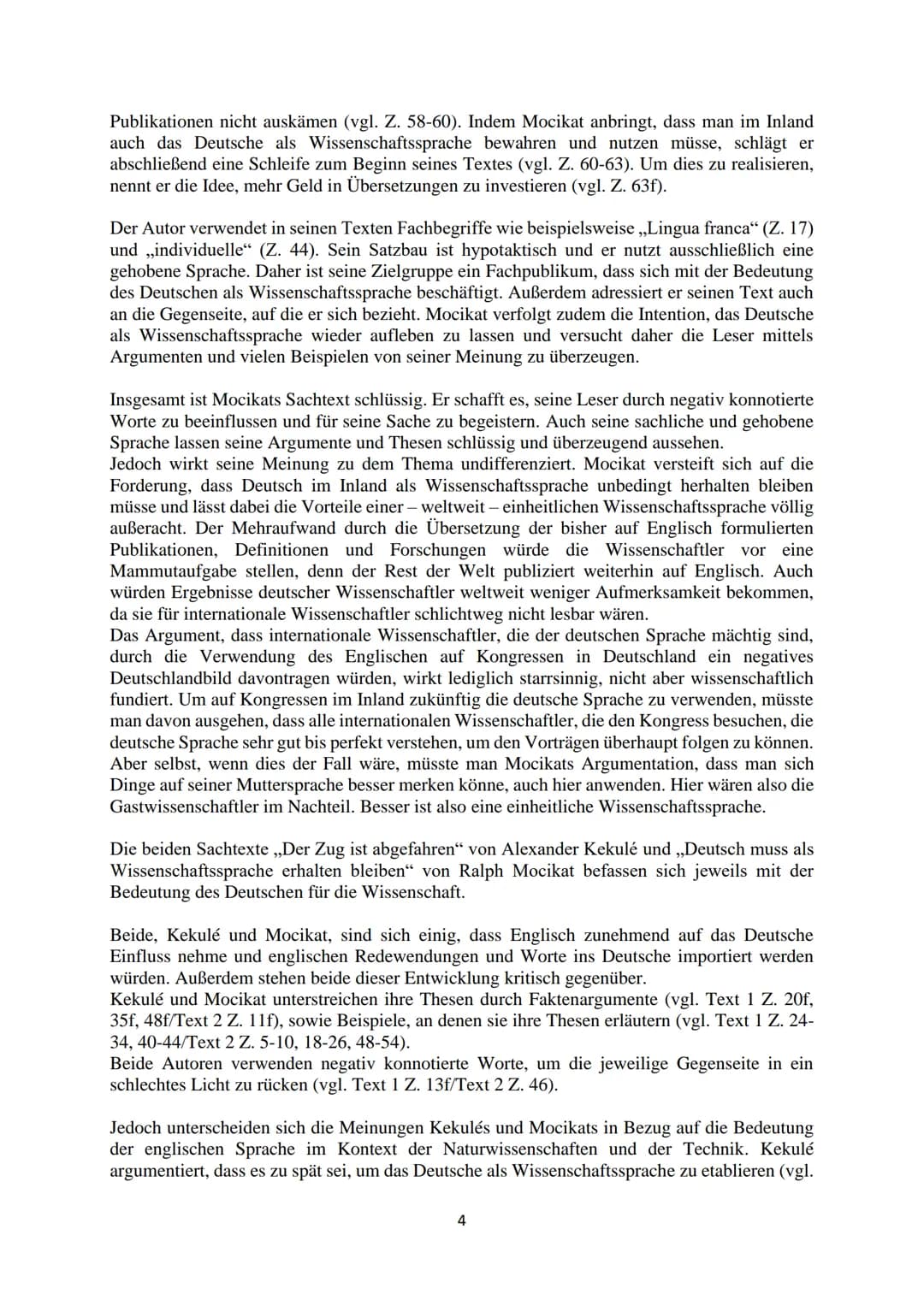 Sachtextvergleich ,,Der Zug ist abgefahren“ und „Deutsch muss als
Wissenschaftssprache erhalten bleiben"
Der Sachtext ,,Der Zug ist abgefahr