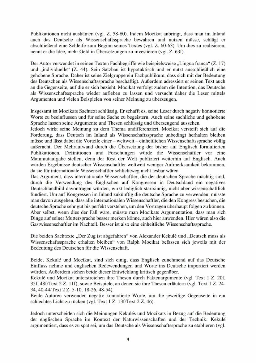 Sachtextvergleich ,,Der Zug ist abgefahren“ und „Deutsch muss als
Wissenschaftssprache erhalten bleiben"
Der Sachtext ,,Der Zug ist abgefahr