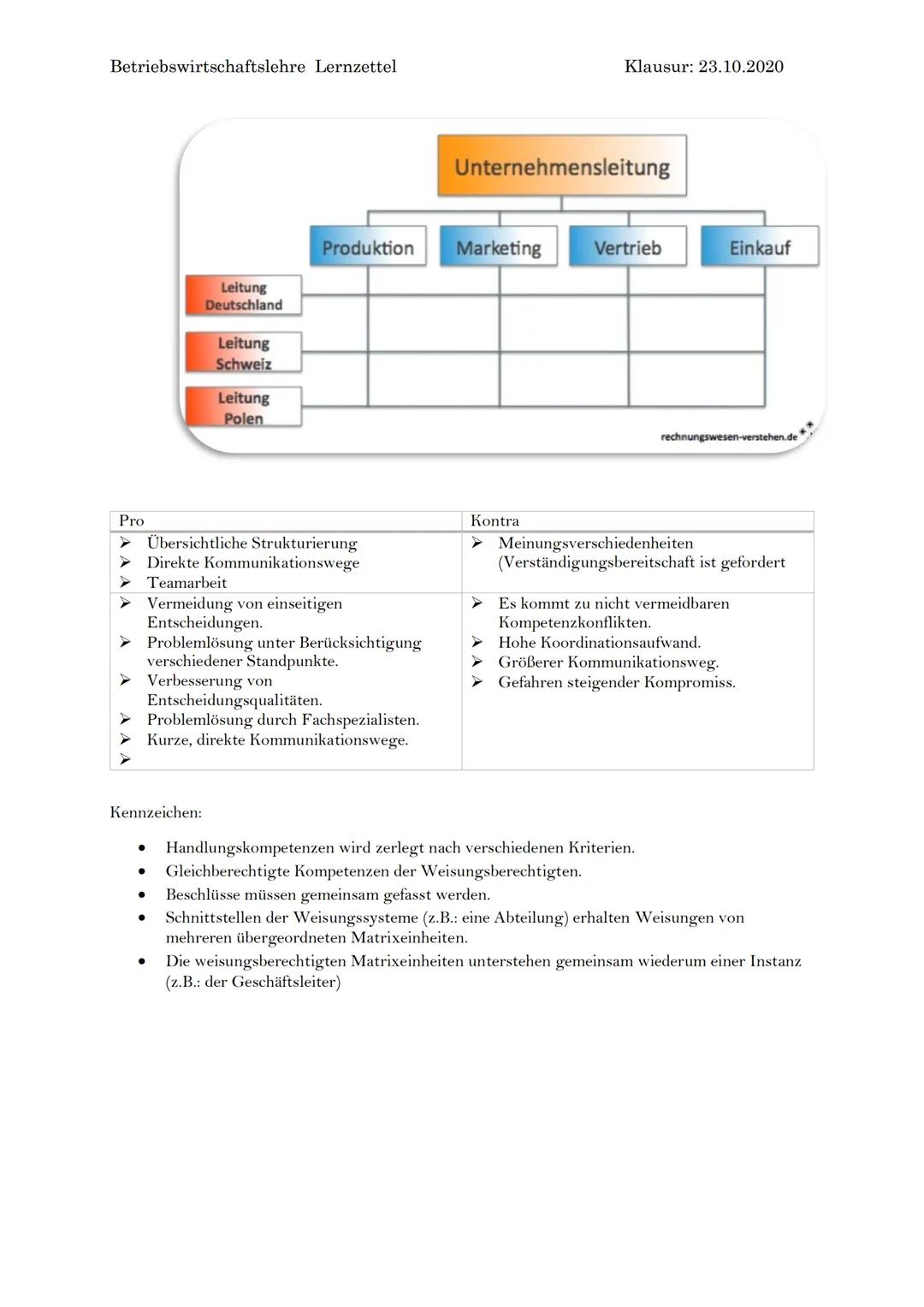 Betriebswirtschaftslehre Lernzettel
Organisationsformen:
Einliniensystem
Pro
Klare Kompetenzen
➤ Klare Kommunikationswege
Überblick der Leit