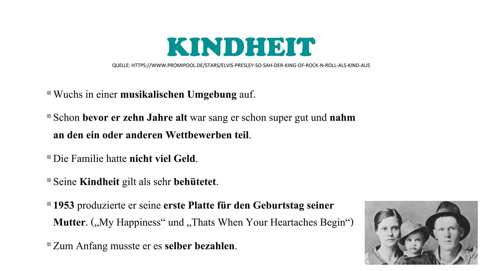 ELVIS
PRESLEY
CONS" UNSERE UNTERTITEL
Allgemeines
Über seine Kindheit
Seine verschiedenen Erfolge
Seine Familie damals
Über seine Musik ALLG