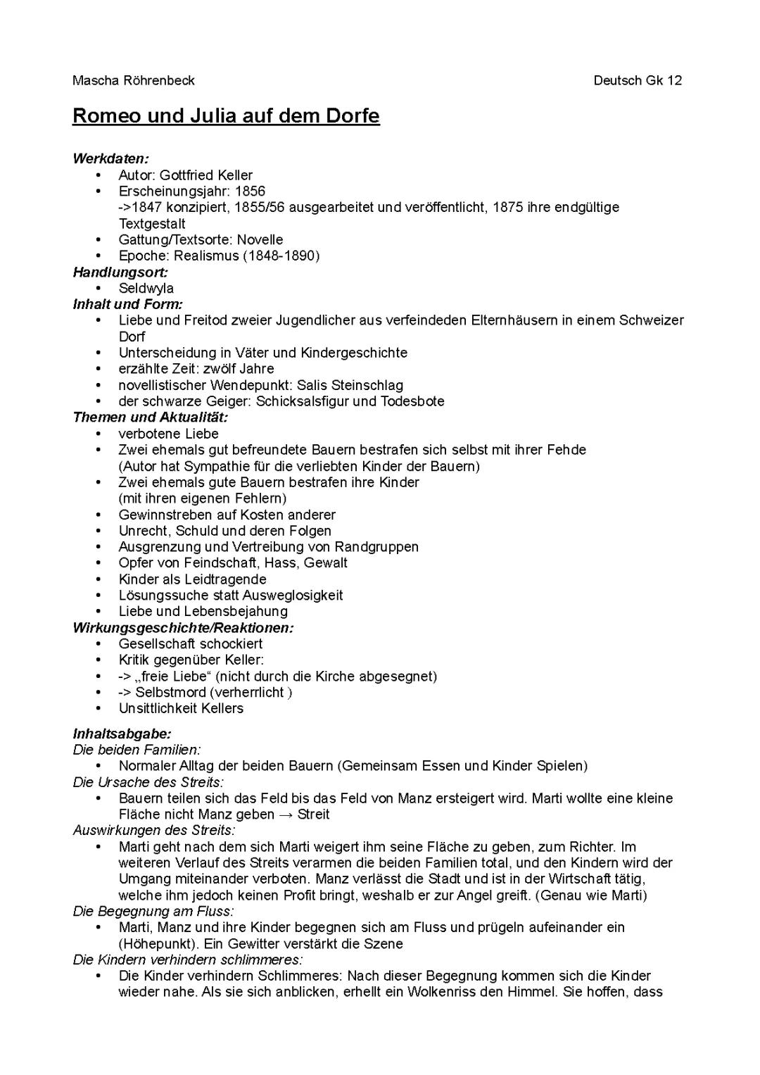 Zusammenfassung zu 'Romeo und Julia auf dem Dorfe'