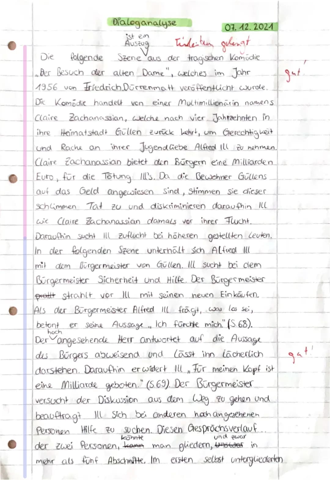 Dialoganalyse „Der Besuch der alten Dame“ 