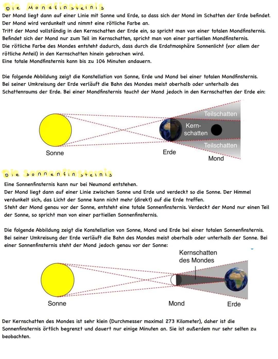 Das Wichtigste auf einen Blick
Die Mondphasen entstehen dadurch, dass sich der Mond um die Erde dreht und je nach Position ein
bestimmter Te