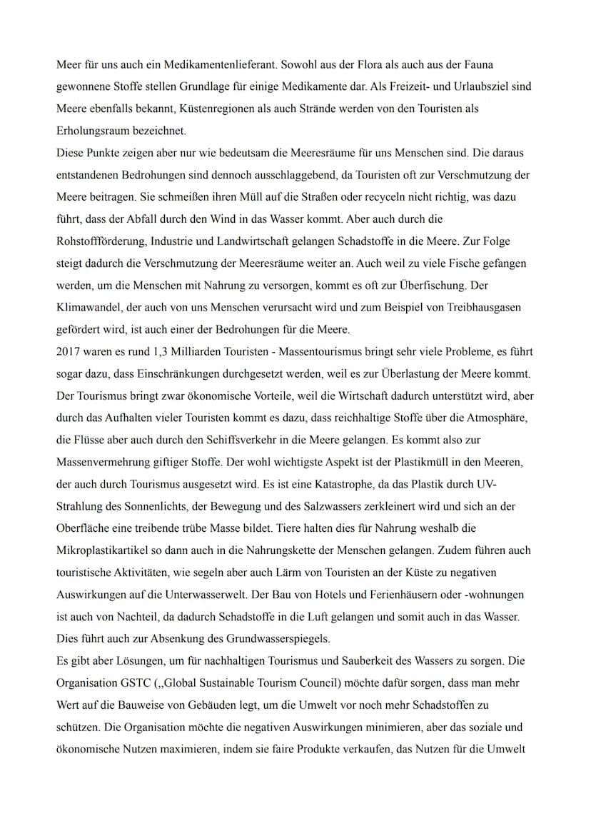 Geographie Klassenarbeit Nr.1
Wenn sich immer mehr Menschen für nachhaltigen Tourismus aber auch für eine Lösung zur
Säuberung der Meere ein