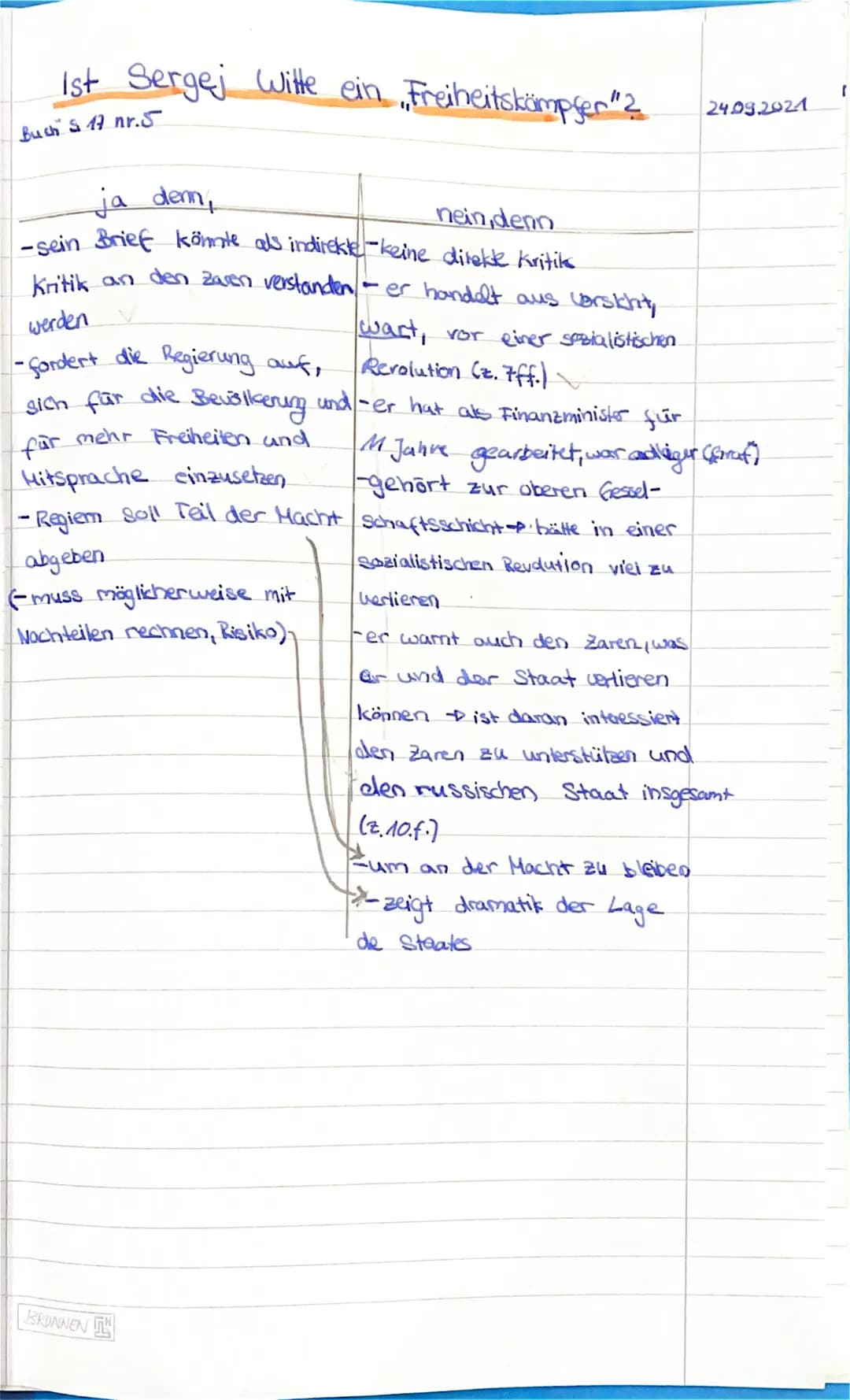 1st Sergej Witte ein, Freiheitskämpfer "2
Buch S 17 nr. 5
ja denn,
nein, denn
-sein Brief könnte als indirekte keine direkte kritik
Kritik a