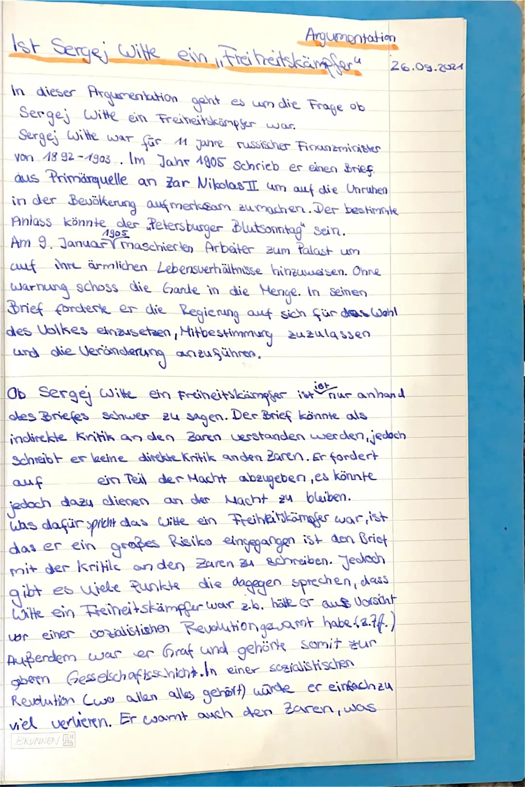 1st Sergej Witte ein, Freiheitskämpfer "2
Buch S 17 nr. 5
ja denn,
nein, denn
-sein Brief könnte als indirekte keine direkte kritik
Kritik a