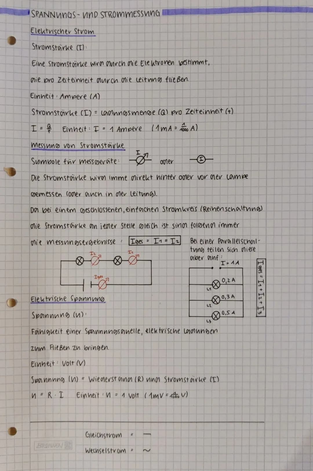 SPANNUNGS- UND STROMMESSUNG
Elektrischer Strom
Stromstärke (I) :
Eine Stromstorke wird durch die Elektronen bestimmt,
nie pro Zeiteinheit du