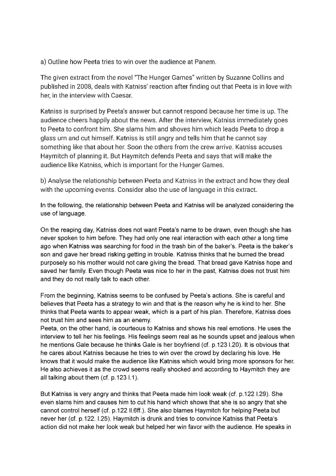 Hunger Games- analysis of the relationship between Katniss and Peeta