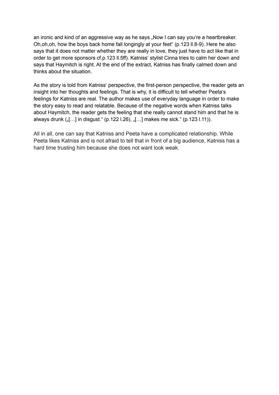 a) Outline how Peeta tries to win over the audience at Panem.
The given extract from the novel "The Hunger Games" written by Suzanne Collins