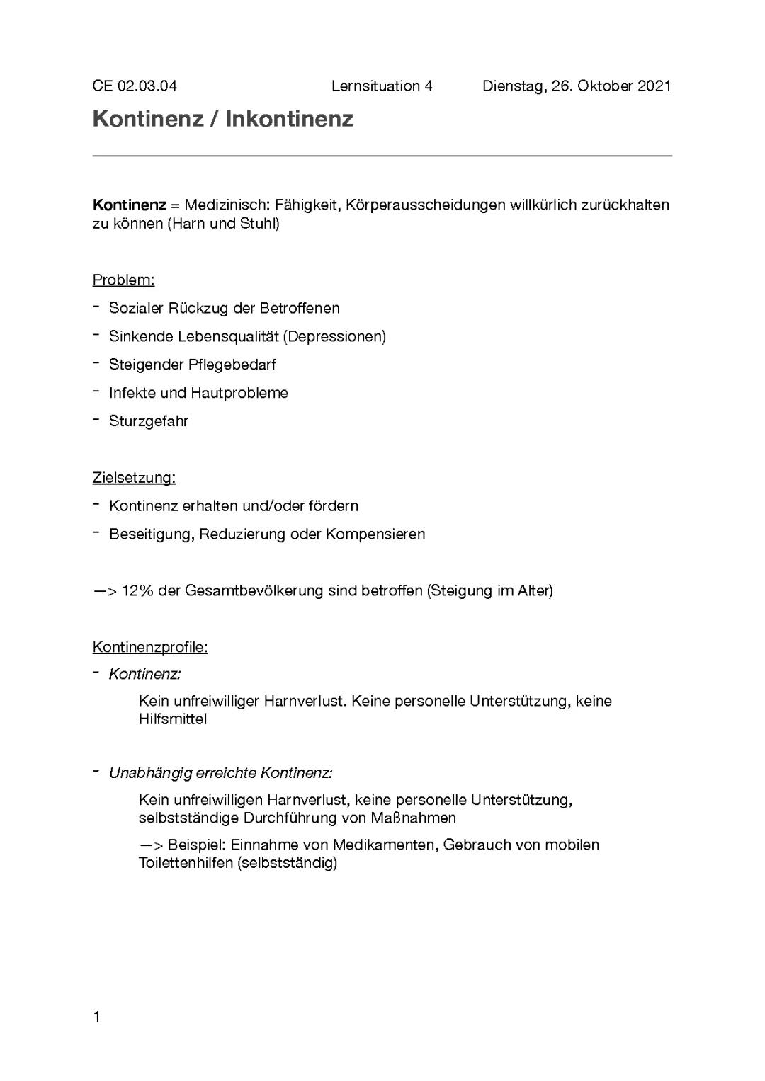 Kontinenz / Inkontinenz 