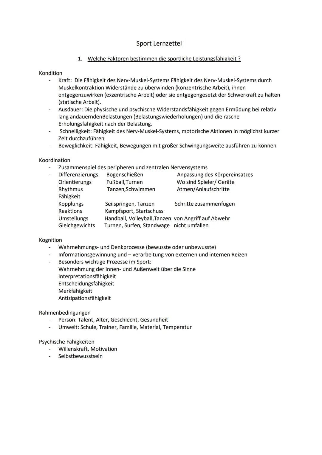Kondition
Kraft: Die Fähigkeit des Nerv-Muskel-Systems Fähigkeit des Nerv-Muskel-Systems durch
Muskelkontraktion Widerstände zu überwinden (