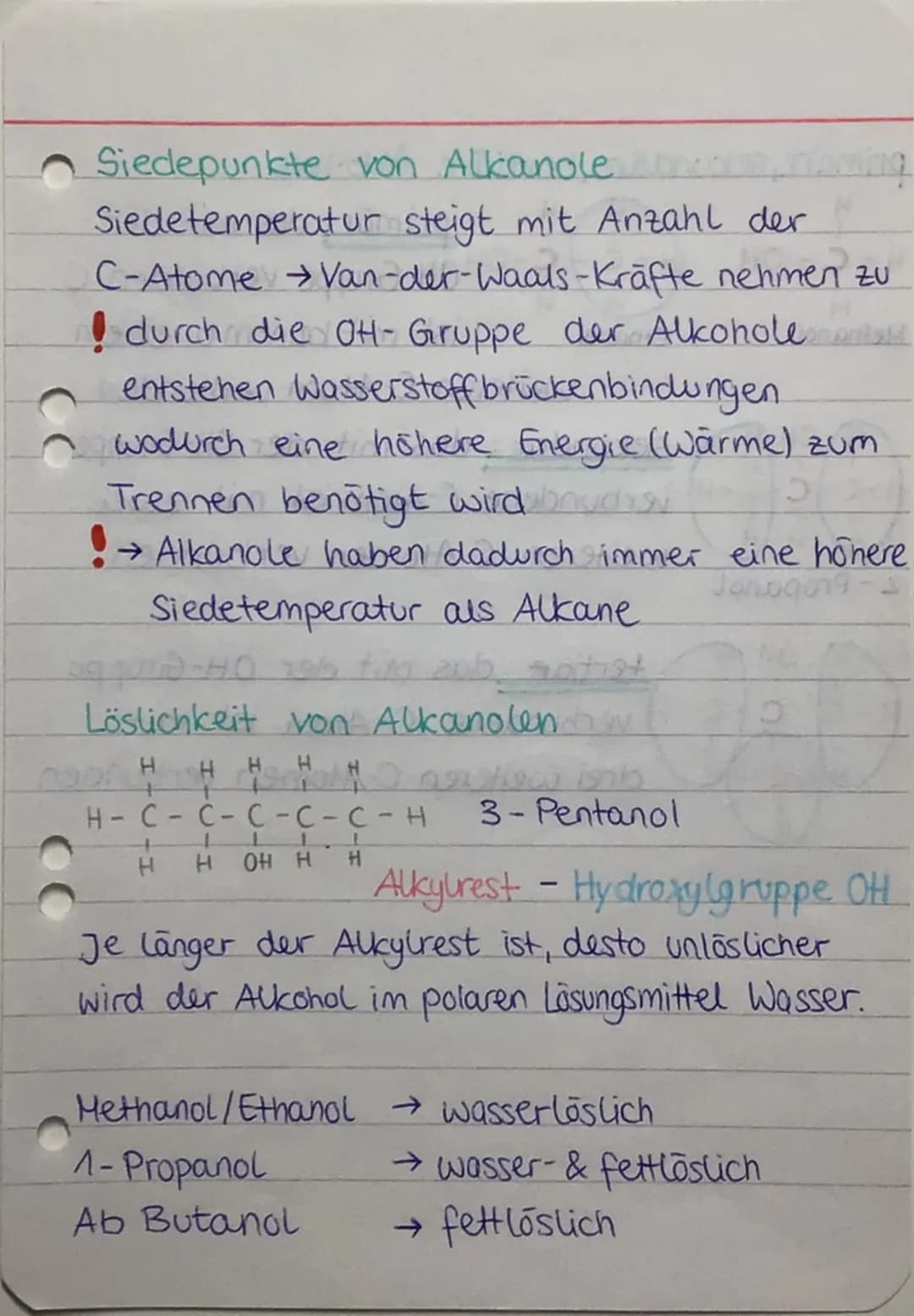 Chemie-Klausur 2
Alkene
Siedepunkte der Alkene.
Kettenlänge steigt → Siedepunkt steigt
Bei gleicher Summenformel sinkt die
Siedetemperatur m