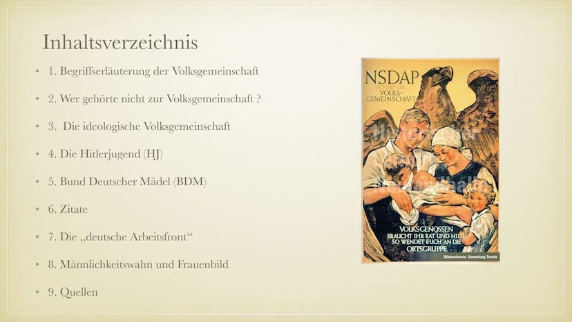 Geschichtsvortrag:
Die Volksgemeinschaft
Die Sicherung der Macht und das
nationalistische System totalitärer Herrschaft
27
$
✔
✔ ●
●
●
●
●
●
