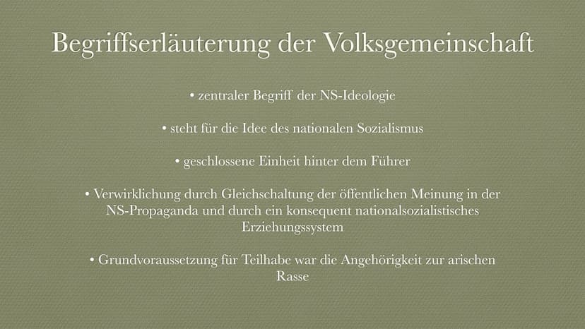 Geschichtsvortrag:
Die Volksgemeinschaft
Die Sicherung der Macht und das
nationalistische System totalitärer Herrschaft
27
$
✔
✔ ●
●
●
●
●
●