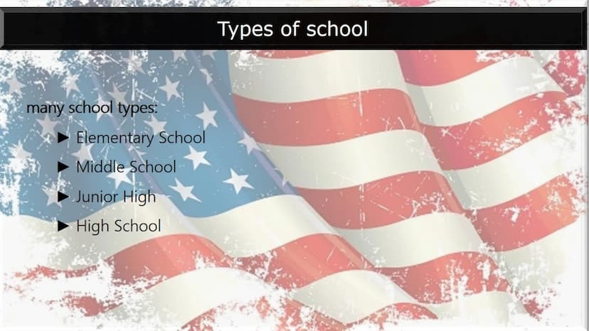 Types of school:
Many school types:
AMERICAN SCHOOL SYSTEM
A
B
Elementary school
Middle school
Junior High
High school
Mark system:
Marks fr