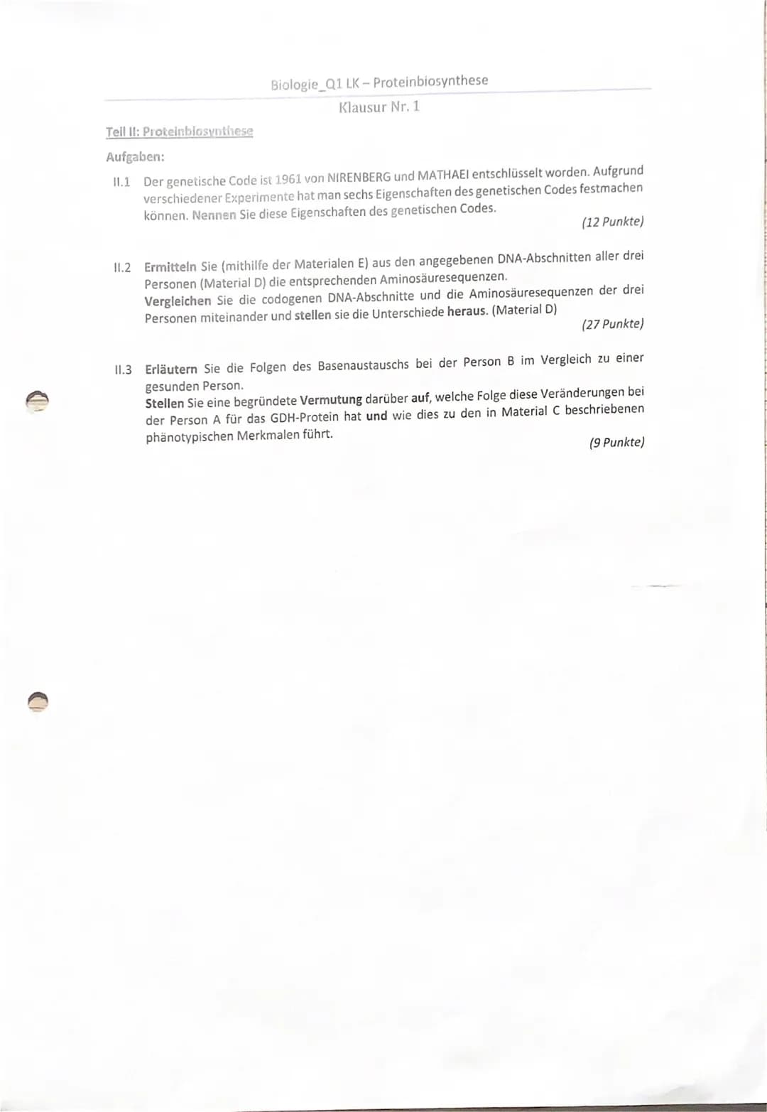 A) Inhaltliche Leistung
Tell I: Replikation der DNA
Aufgabe 1.1
Du hast jeweils den Buchstaben des Materials A die korrekten Fachbegriffe
zu