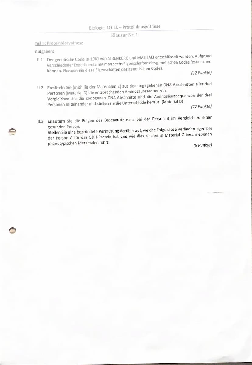 A) Inhaltliche Leistung
Tell I: Replikation der DNA
Aufgabe 1.1
Du hast jeweils den Buchstaben des Materials A die korrekten Fachbegriffe
zu