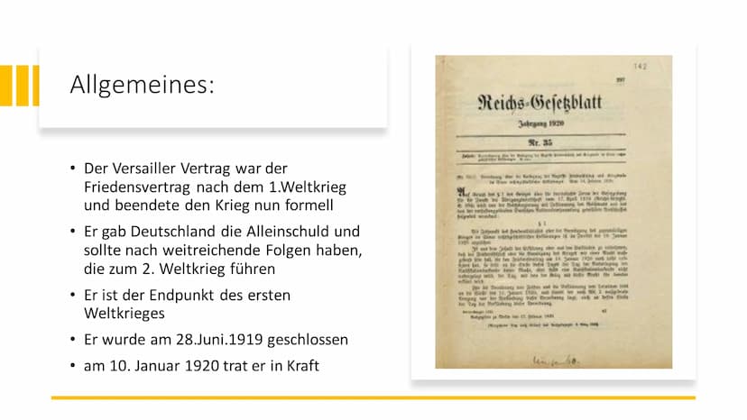 in
Versailler Friedensvertrag
10.01.1920 Versailler Vertrag-
Friedensvertrag nach dem 1. Weltkrieg
Allgemeines
Endpunkt des ersten Weltkrieg