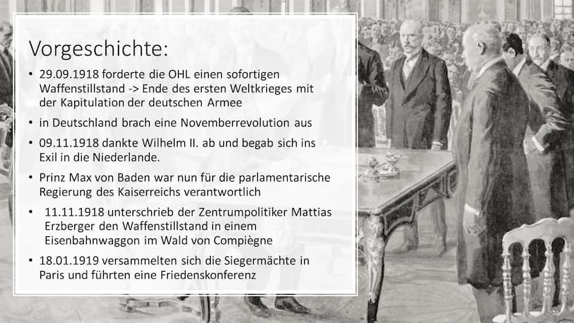 in
Versailler Friedensvertrag
10.01.1920 Versailler Vertrag-
Friedensvertrag nach dem 1. Weltkrieg
Allgemeines
Endpunkt des ersten Weltkrieg