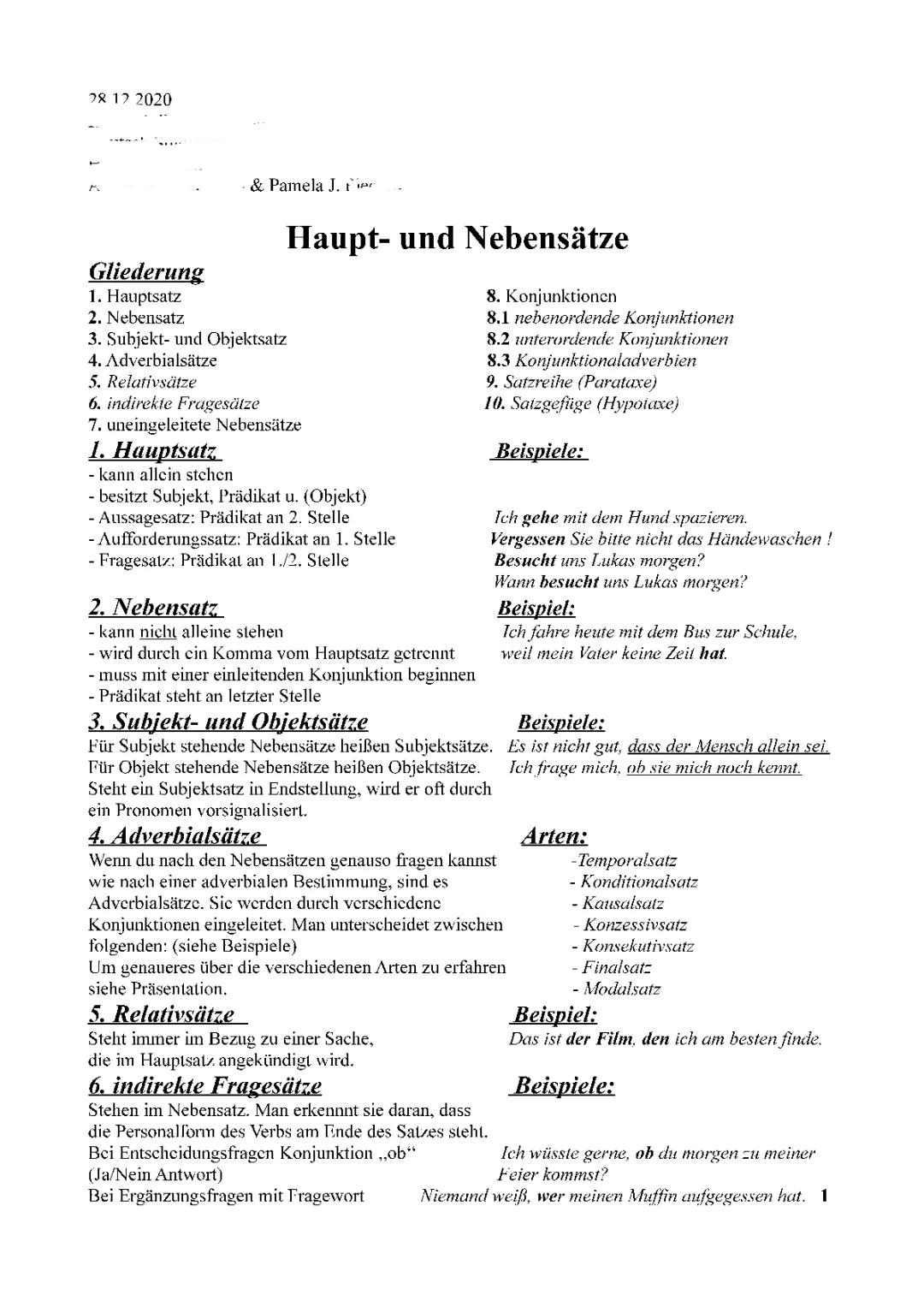 + Handout Haupt- & Nebensätzen