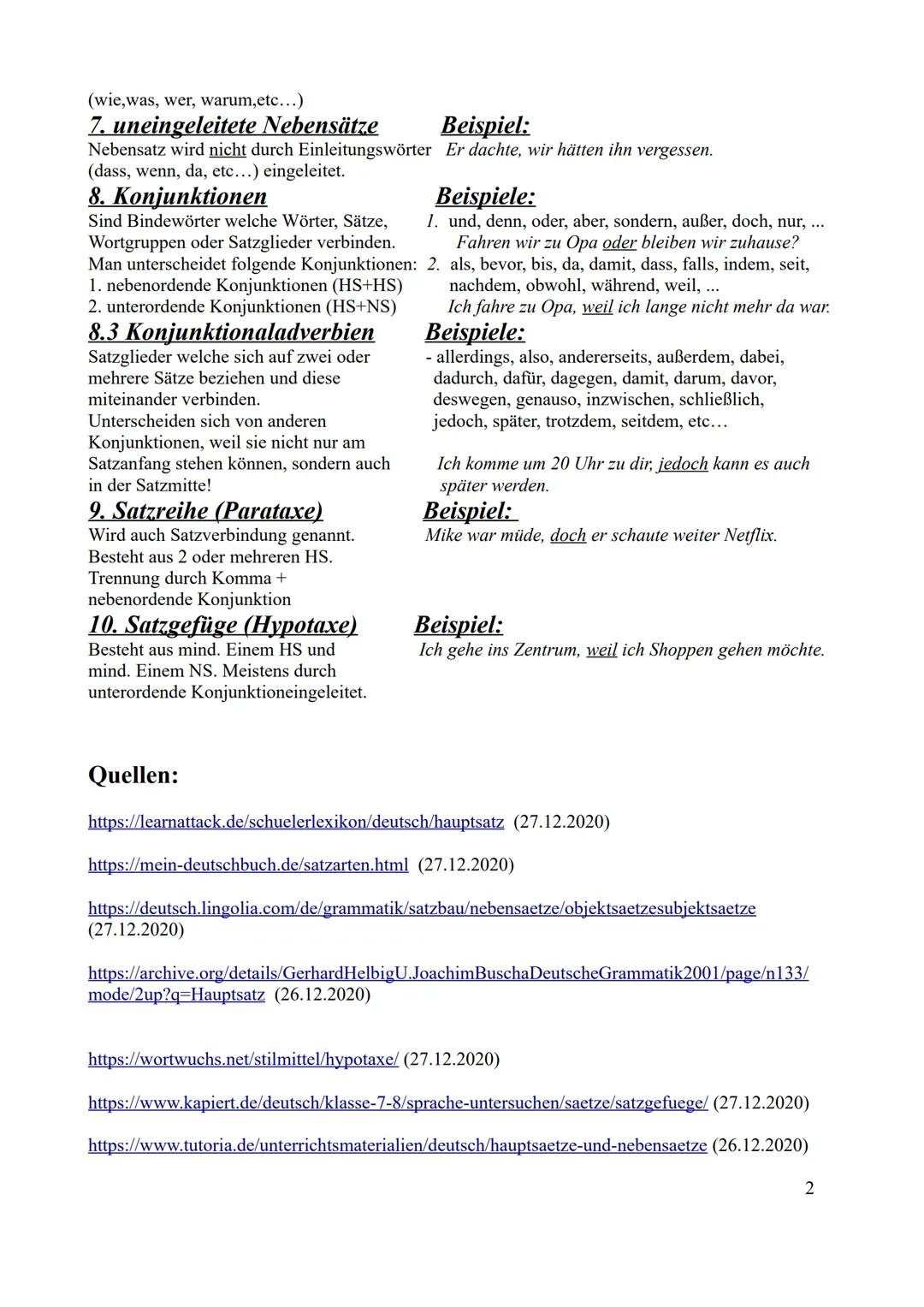 28.12.2020
Gliederung
1. Hauptsatz
2. Nebensatz
& Pamela J. Fiec
1. Hauptsatz
- kann allein stehen
Haupt- und Nebensätze
3. Subjekt- und Obj