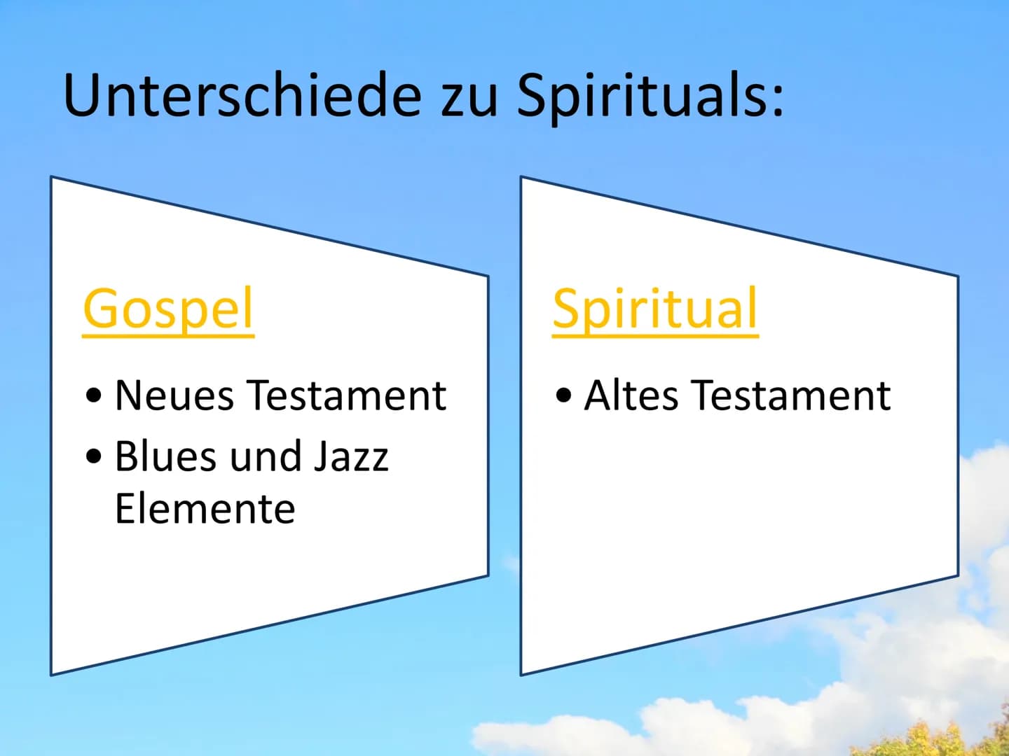 GOSPEL Gliederung:
Allgemeines
• Vorläufer & Bedingungen
• Themen
●
●
●
●
Besetzung
Stilmerkmale
Entstehung
Edwin Hawkins
Hörbeispiel
Gospel