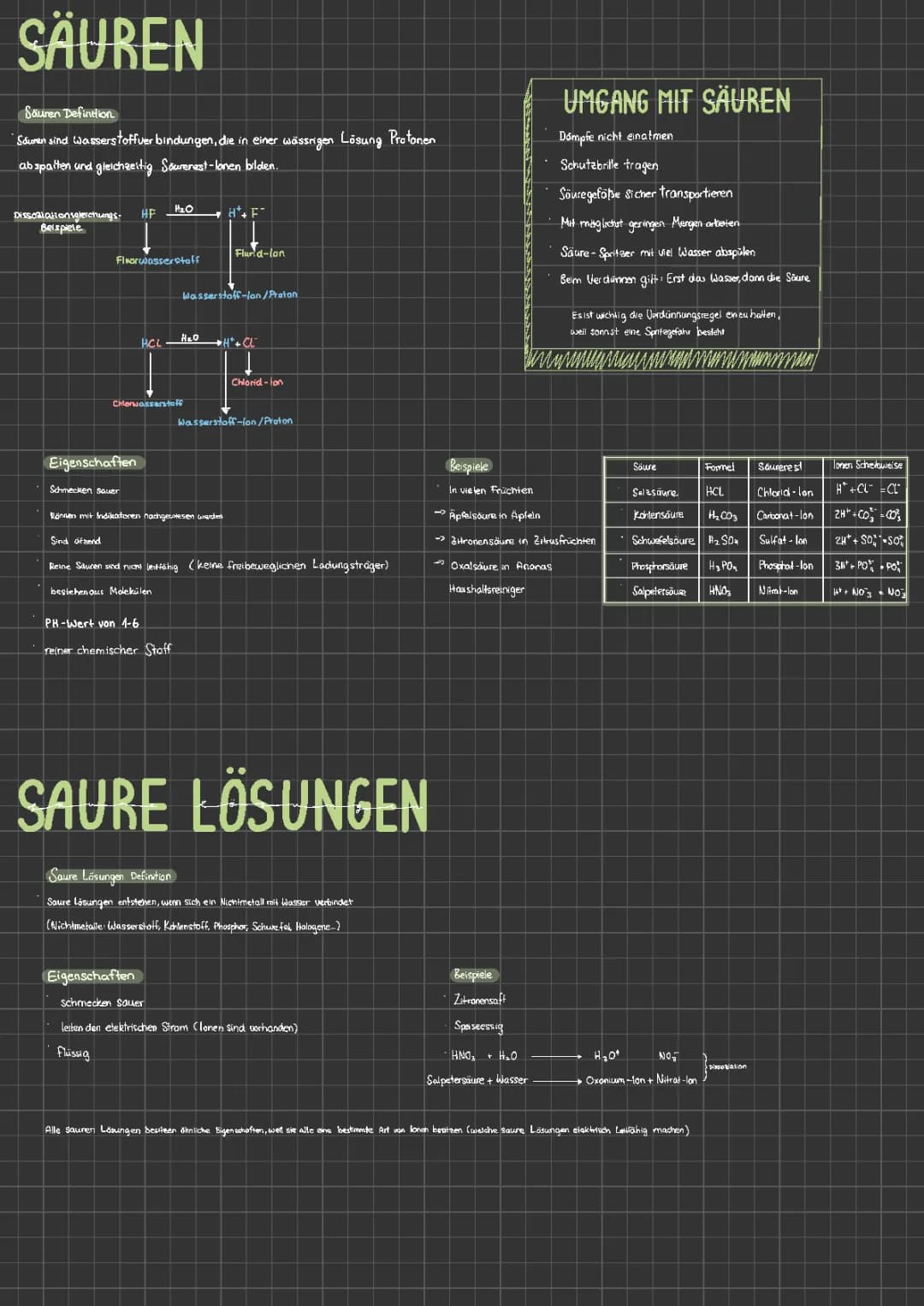 Säuren und saure Lösungen
