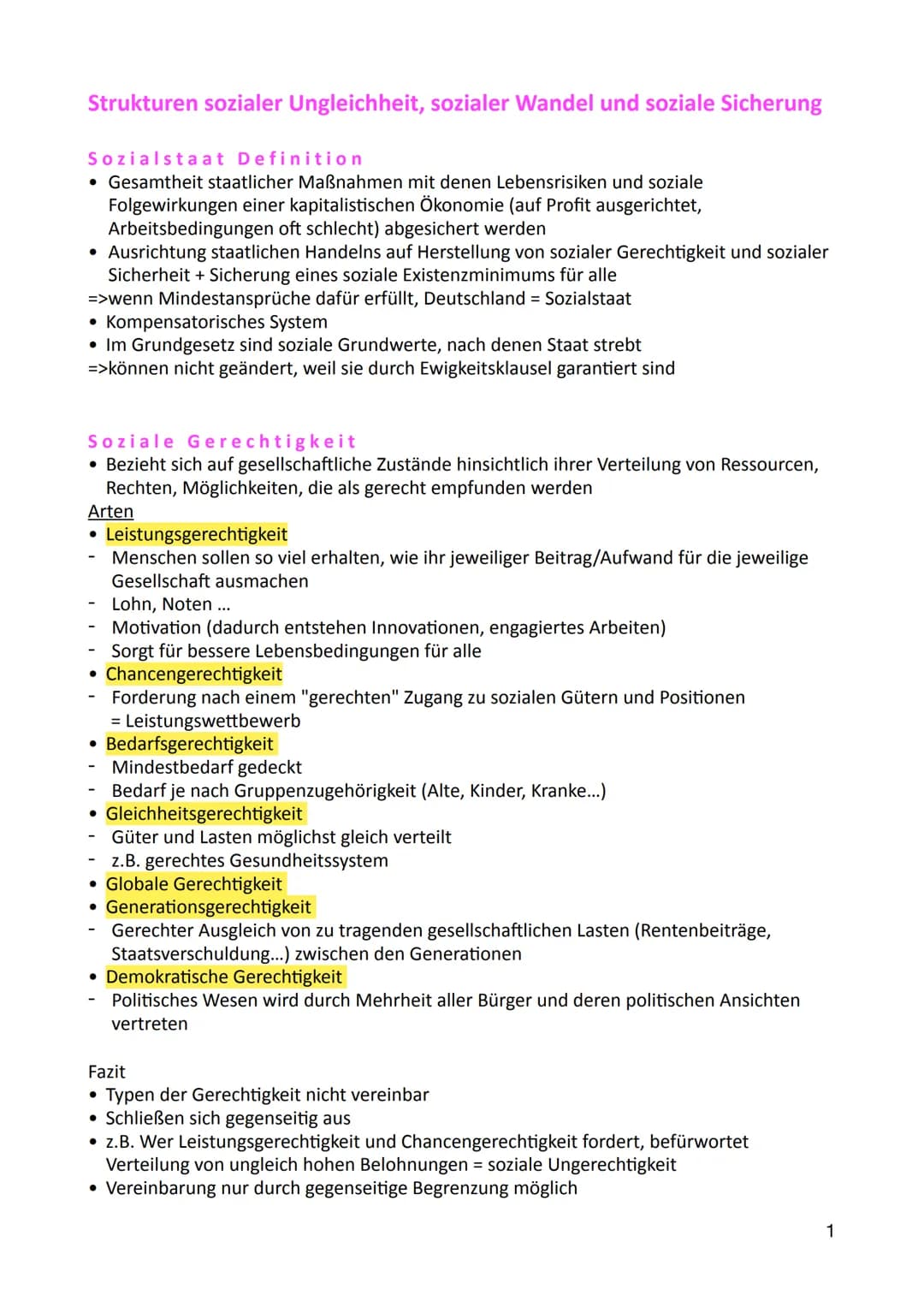 Strukturen sozialer Ungleichheit, sozialer Wandel und soziale Sicherung
Sozialstaat Definition
• Gesamtheit staatlicher Maßnahmen mit denen 