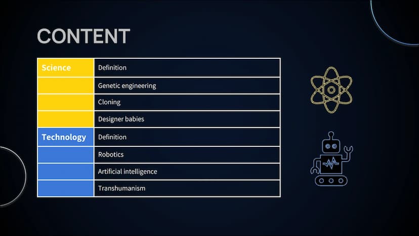 SCIENTIFIC
PROGRESS
By Maya & Mahdiye CONTENT
Science
Technology
Definition
Genetic engineering
Cloning
Designer babies
Definition
Robotics
