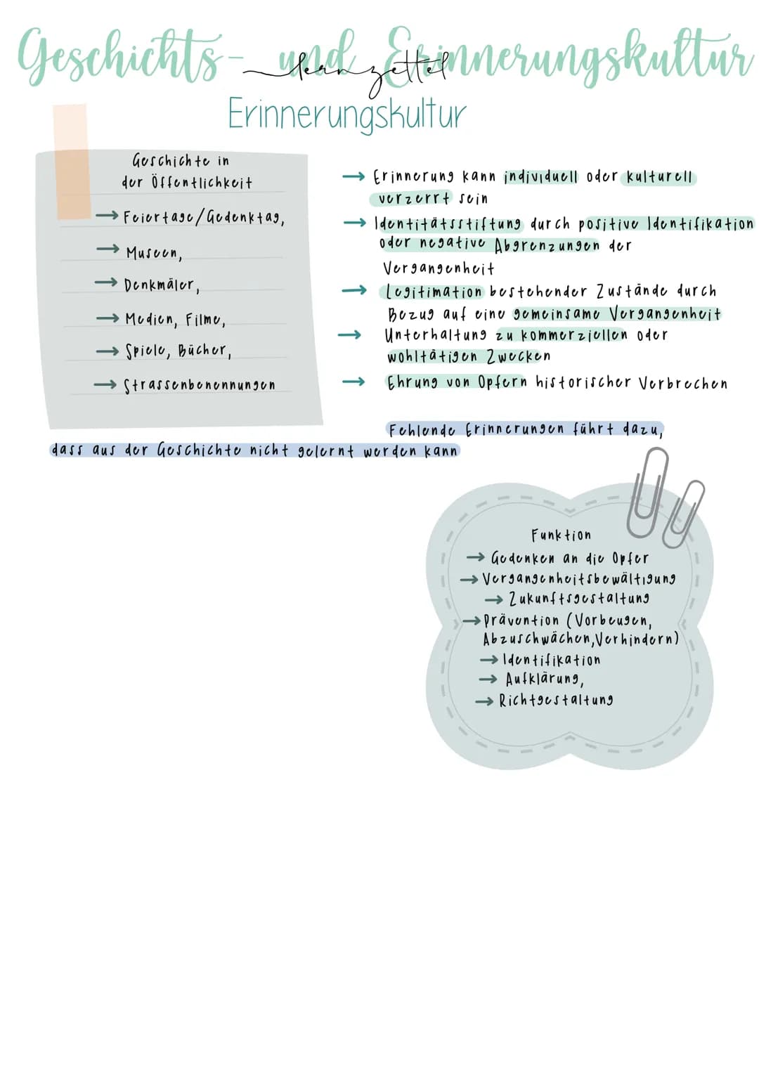 Geschichts- & #hinnerungskultur
Erinnerung: sind wertende Vergegenwärtigungen
vergangener Ereignisse, Personen,
Zustände oder Prozesse aus d