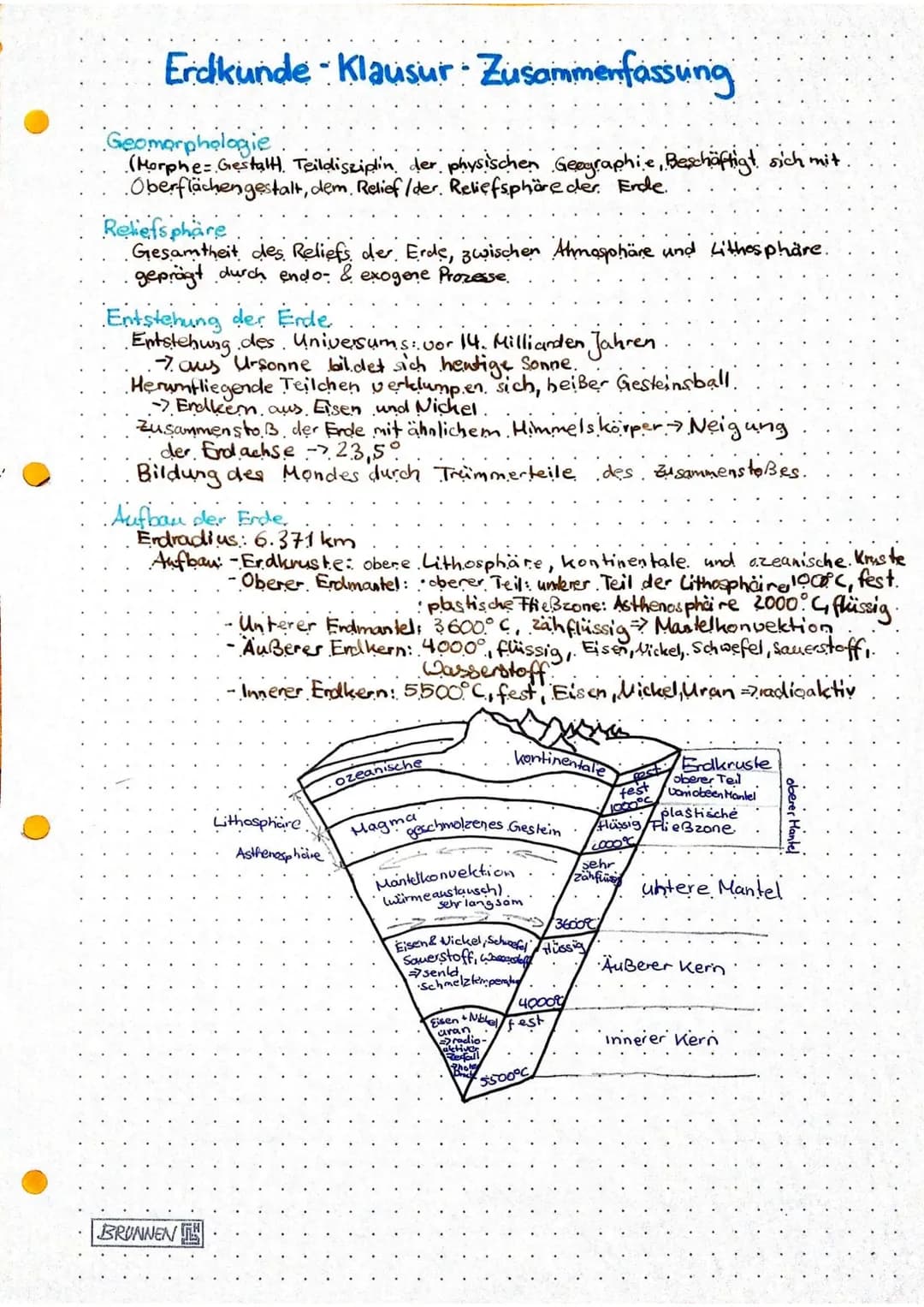 Erdkunde Klausur Zusammenfassung
Geomorphologie
(Morphe-Gestalt Teildisziplin der physischen Geographie, Beschäftigt sich mit.
.Oberflächeng