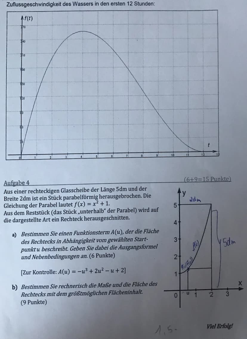 A.2
a) [1;3] => Wasser läuft zu
[3;9] => wasser lauff db
ur!
b)
Am Anfang fließt 800m ³ hinzu
und es wird immer weniger
aber tar bis zu 3 St