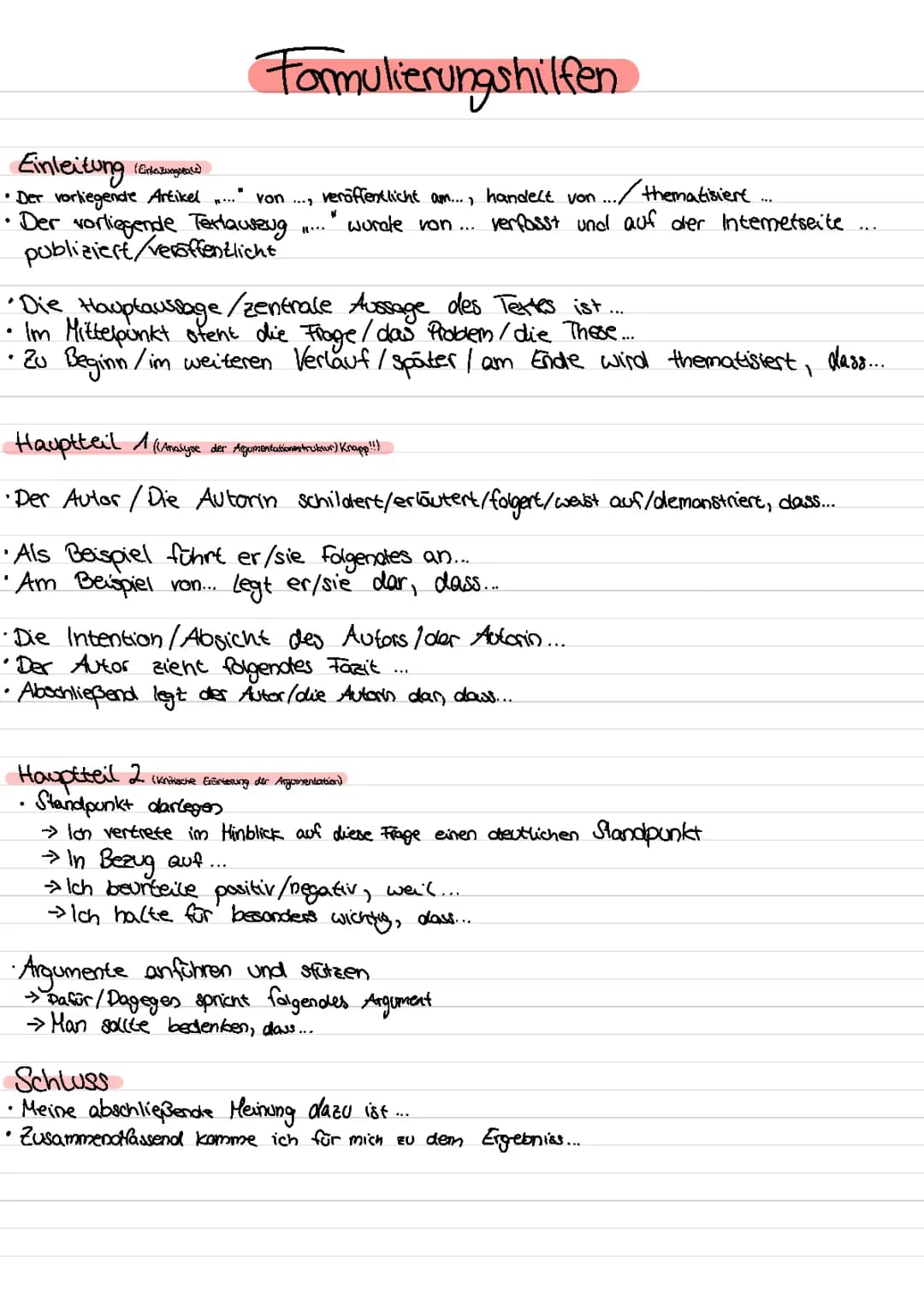 Textgebundene Erörterung (Formulierungshilfen)