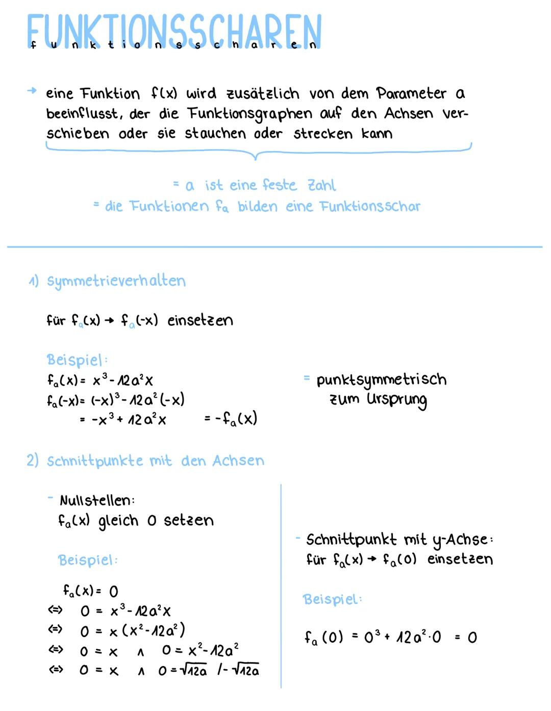 # FUNKTIONSSCHAREN

→ eine Funktion f(x) wird zusätzlich von dem Parameter a
beeinflusst, der die Funktionsgraphen auf den Achsen ver-
schie