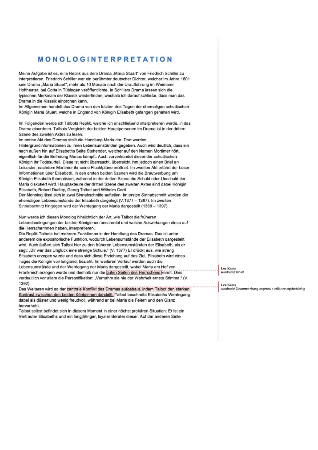 Maria Stuart Zusammenfassung und Interpretation - Monolog PDF, Geschichte, Charakterisierung