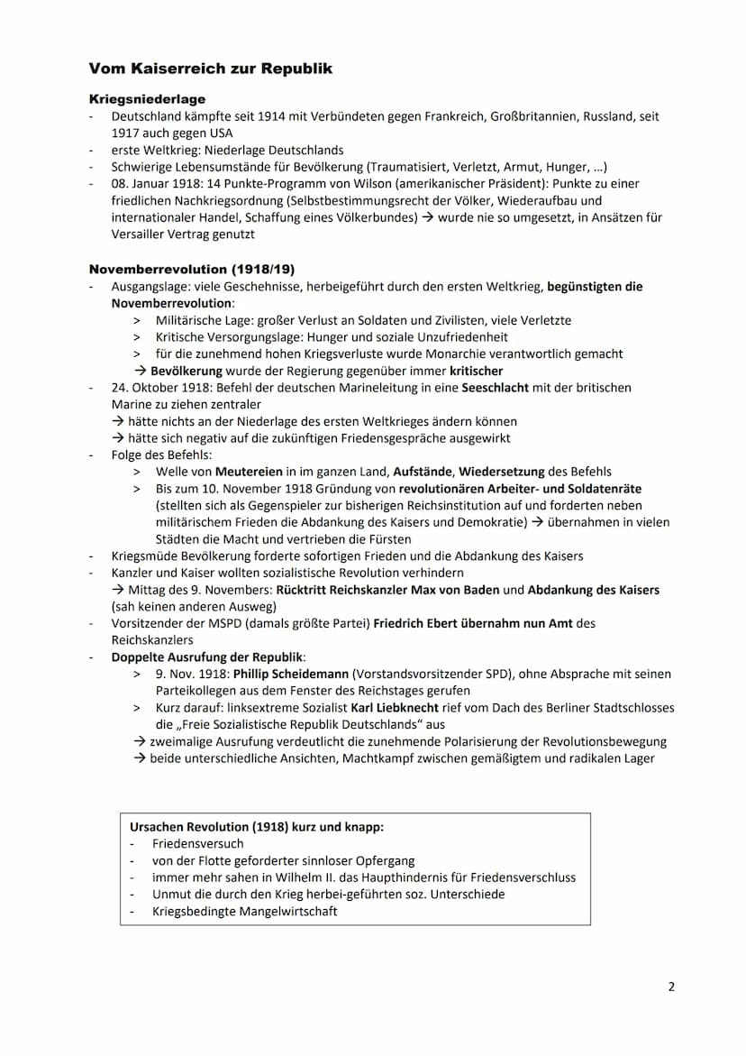 Weimarer Republik
= der Abschnitt der deutschen Geschichte von 1918 bis 1933 bezeichnet, in dem erstmals eine
parlamentarische Demokratie in