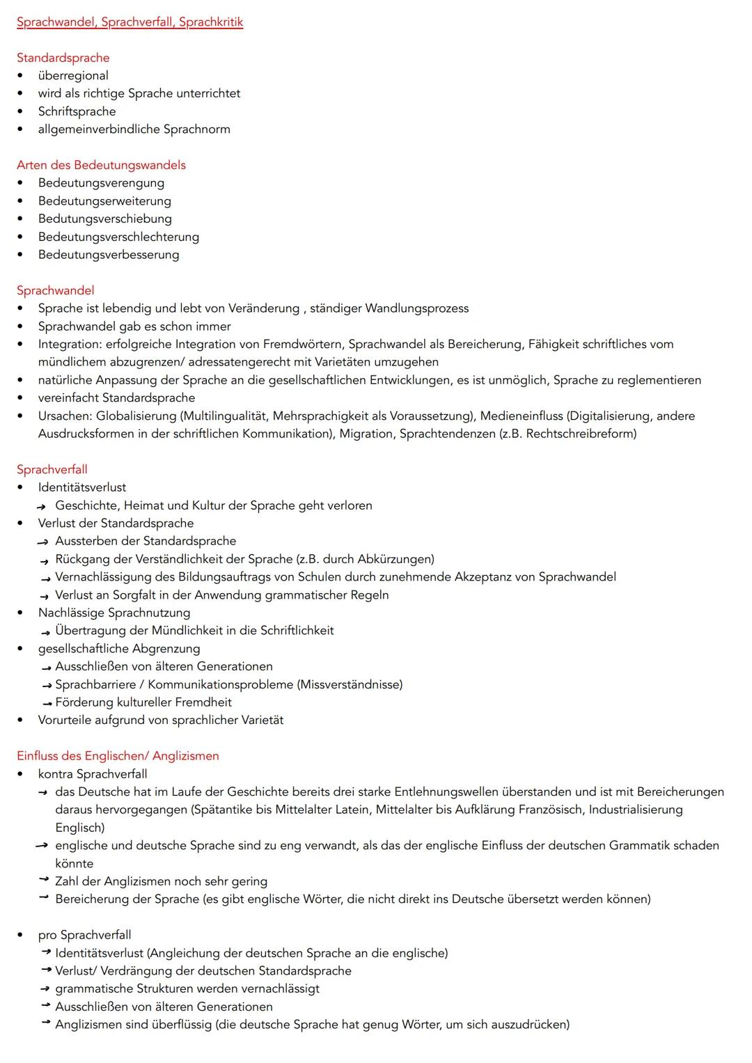 Sprachwandel, Sprachverfall, Sprachkritik
Standardsprache
überregional
wird als richtige Sprache unterrichtet
• Schriftsprache
●
●
Arten des