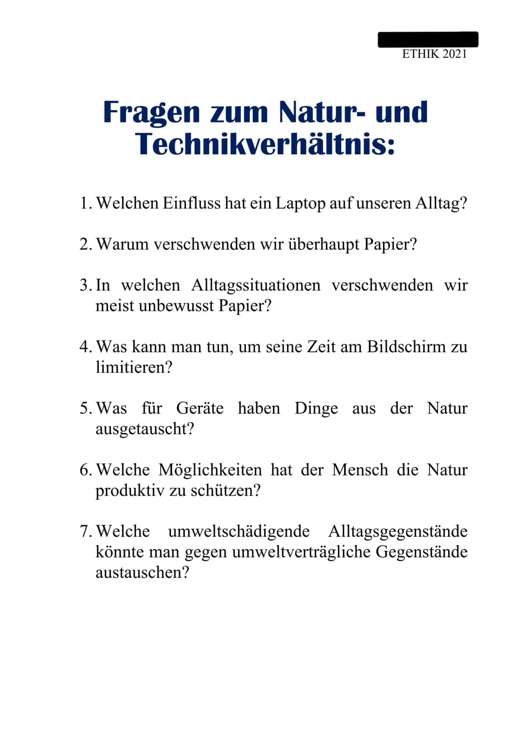 MENSCH, NATUR
&
TECHNIK
Ethik 2021
44 1.
2.
DIE NATUR WIRD UNS
ZUNEHMEND FREMD, ODER?
Eintrag 1
Ch
P
ETHIK 2021
MENSCH, NATUR & TECHNIK
Jede