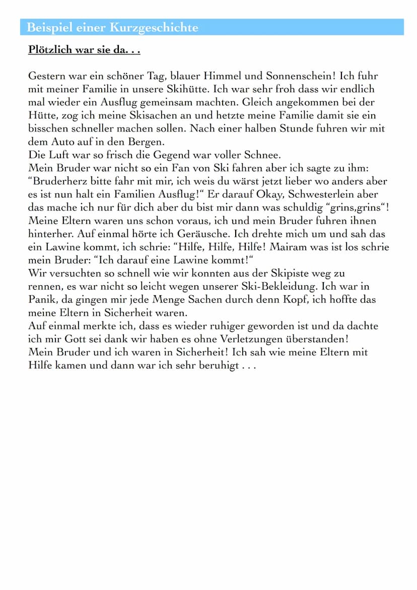 KURZGESCHICHTEN
Die Kurzgeschichte ist eine Form der Kleinepik, die in ihrer speziellen
Ausprägung, der amerikanischen ,short story", erst i