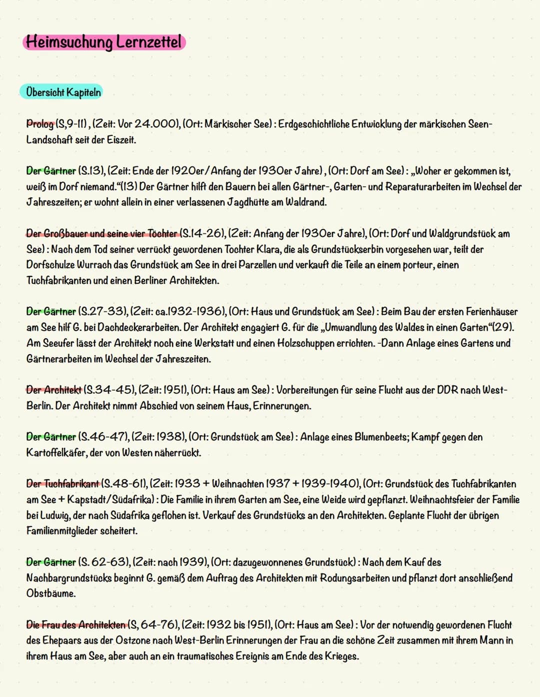  # Heimsuchung Lernzettel

## Übersicht Kapitel

Prolog (S.9-11), (Zeit: Vor 24.000), (Ort: Markischer See): Erdgeschichtliche Entwicklung d