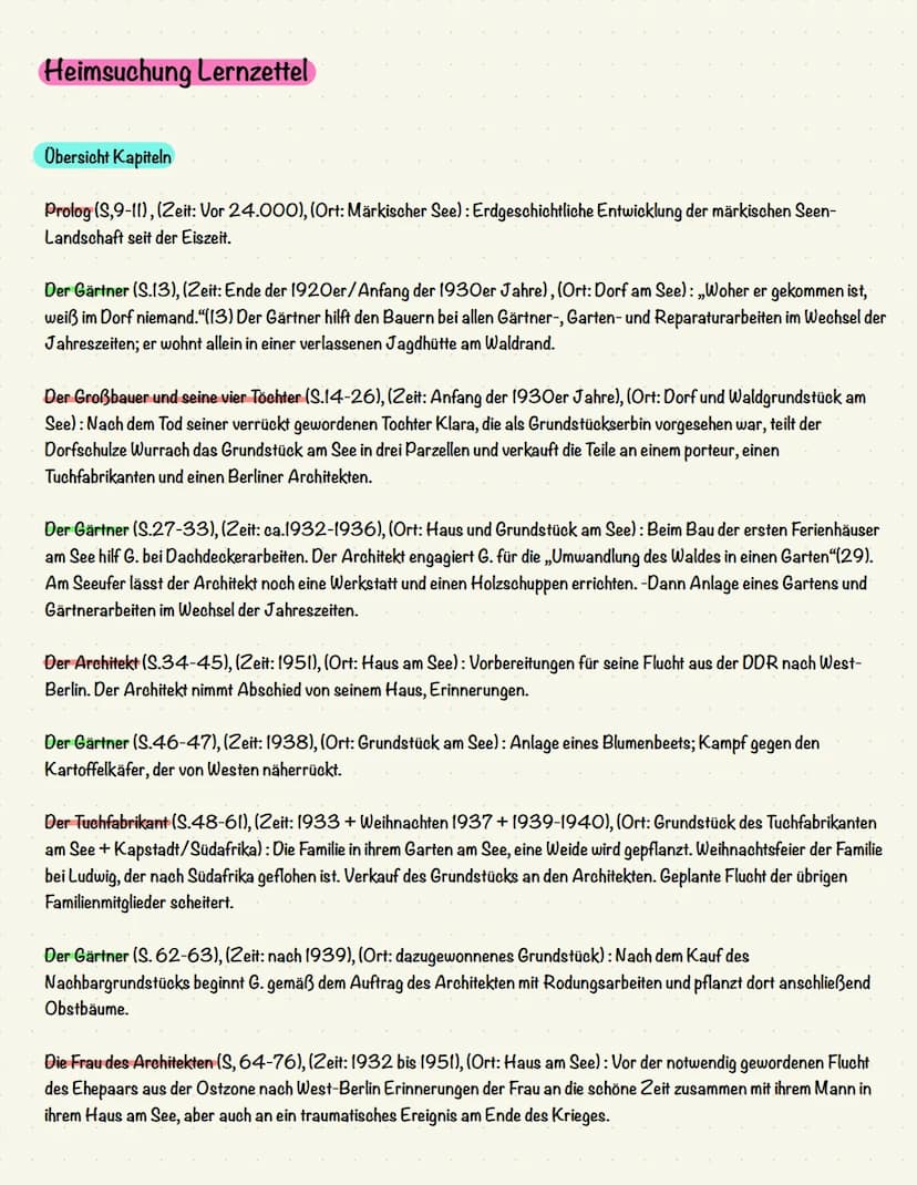  # Heimsuchung Lernzettel

## Übersicht Kapitel

Prolog (S.9-11), (Zeit: Vor 24.000), (Ort: Markischer See): Erdgeschichtliche Entwicklung d